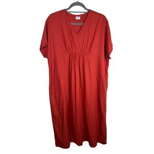 Urban Research Doors Linen Blend Kaftan Midi Dress Pockets Size Medium Orange